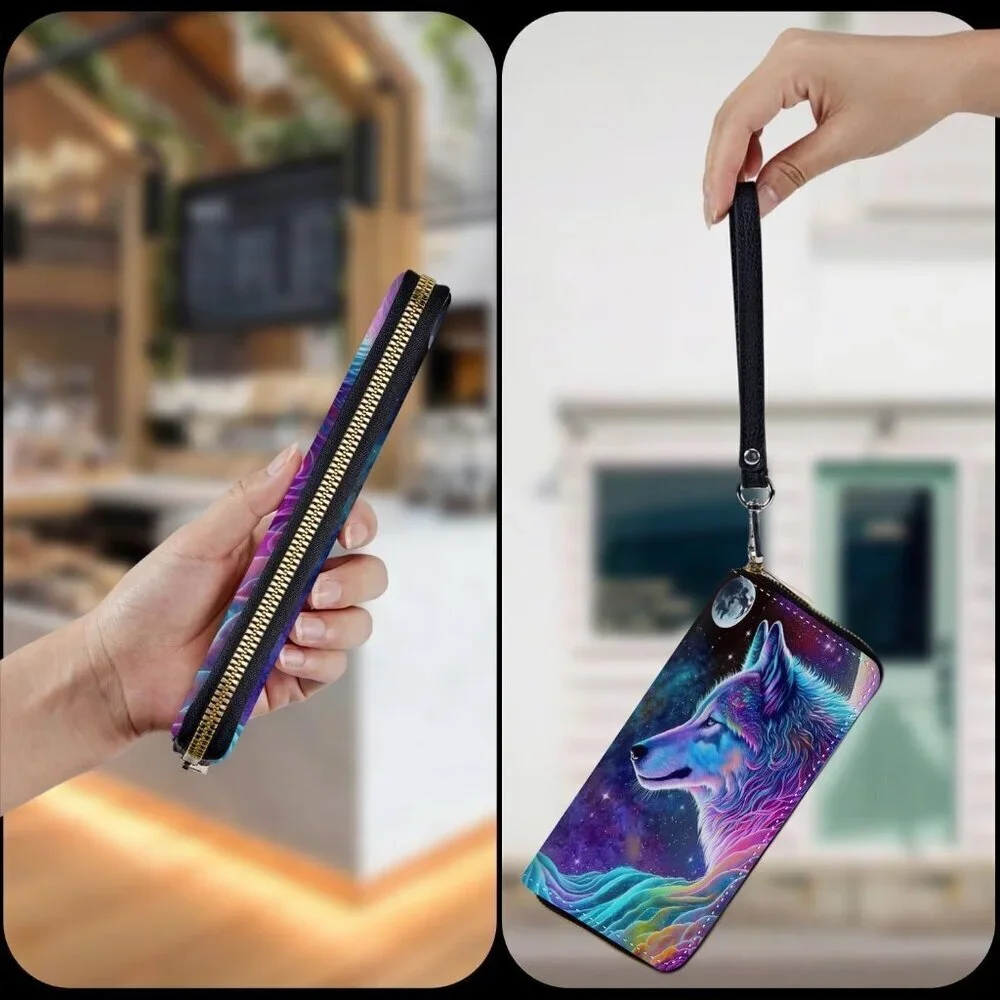 Leather RFID Wallet for Women with Removable Wristlet Large Capacity Travel Purs